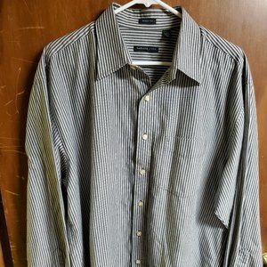 White & Black Striped Button Down - Large